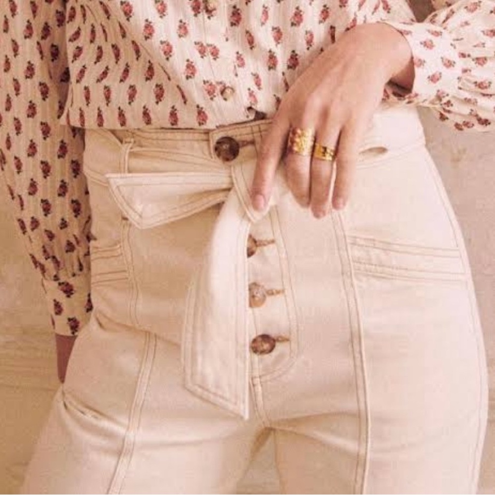 Sezane Maxime High-Waisted Cream Jeans